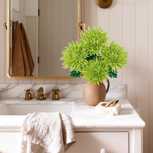Hollyone 6Pcs Green Artificial Mums Flowers