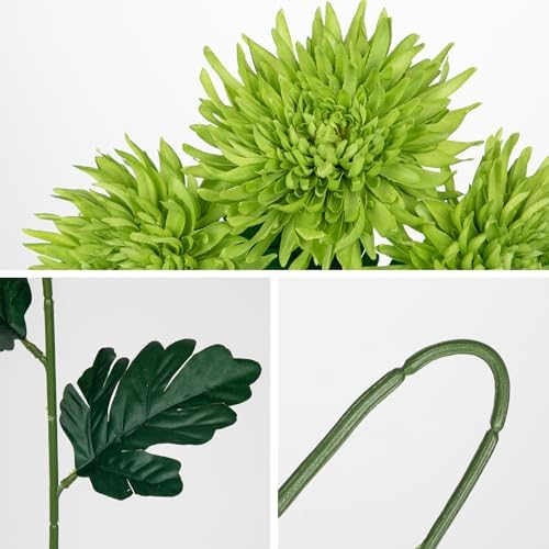 Hollyone 6Pcs Green Artificial Mums Flowers