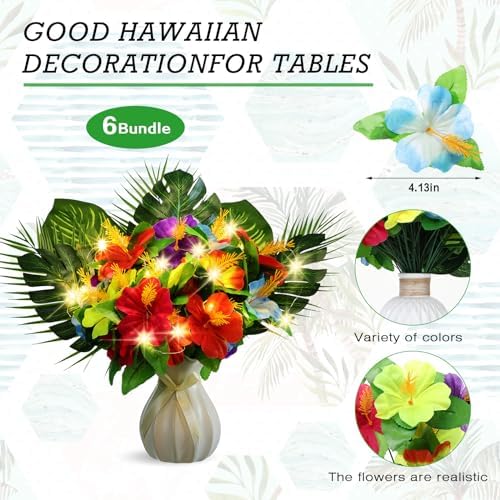 Hotop 36 Pcs Light Up Hawaiian Flower Centerpieces for Tables