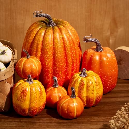Zensounding 7 Piece Halloween Artificial Pumpkin Decor Set