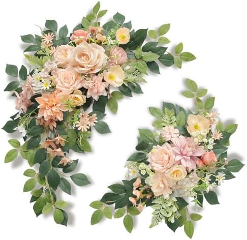 Pack of 2 Wedding Arch with Artificial Flowers and Welcome Sign