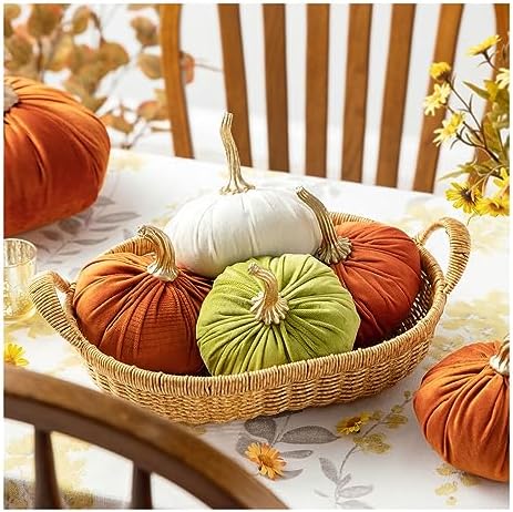 Glitzhome 3 Pack Velvet Pumpkins for Fall Decor