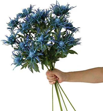 3 Branch Blue Artificial Thistle Flowers Bouquet