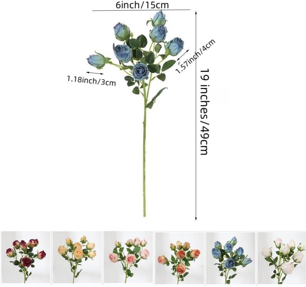Urier 7 Heads Artificial Flowers Dried Roses Set 3Pcs Blue