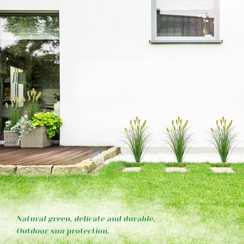 LUZOGA Artificial Grass Plants Outdoor 24 Bunches Green Red Faux Greenery