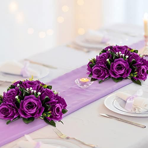 Blosmon Flower Balls Wedding Centerpieces 2 Pcs Artificial Roses with Base