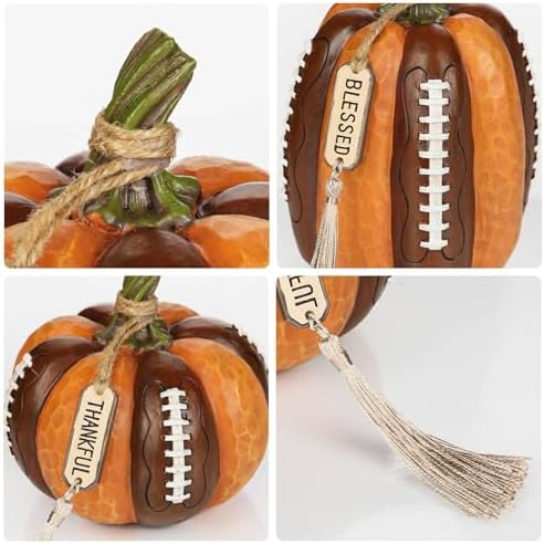 Artificial Football Pumpkins Resin Set of 2 Fall Decor