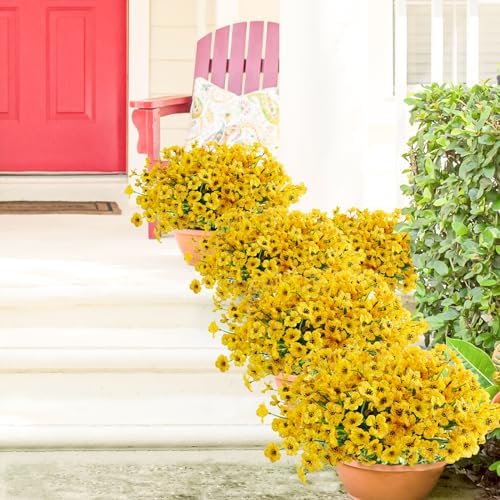 Uieke 72 Bundle UV Resistant Yellow Artificial Flowers for Outdoor Use