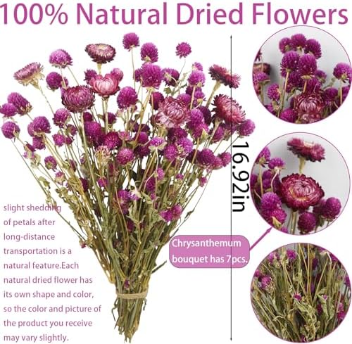 Dried Flowers Bouquet Purple Daisy Amaranth Chrysanthemums Wedding Centerpiece Decor