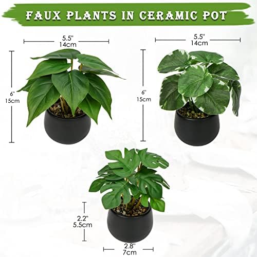 Briful 3PCS Artificial Plants in Black Ceramic Pots