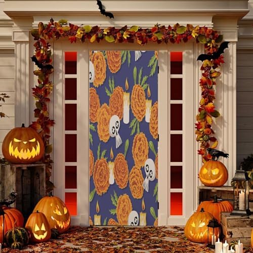 Susiyo Marigold Flowers Halloween Door Decor Cover