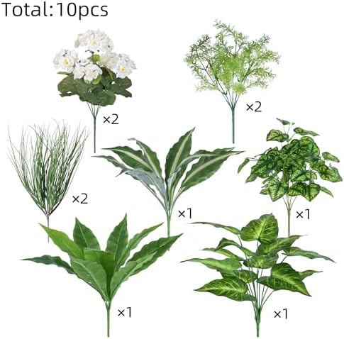 10 Bundles Artificial Greenery Plants and Flowers for Outdoor