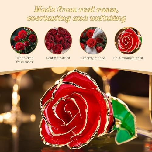 Mikasol Real 24K Gold Dipped Rose with Heart Puzzle Base