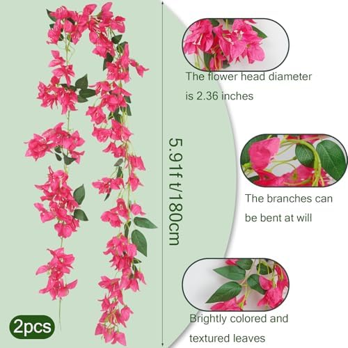 2Pcs Artificial Bougainvillea Hanging Flowers for Outdoor Decor