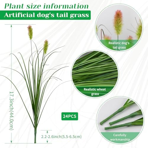 LUZOGA Artificial Grass Plants Outdoor 24 Bunches Green Red Faux Greenery
