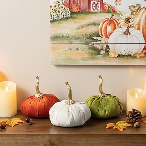 Glitzhome 3 Pack Velvet Pumpkins for Fall Decor