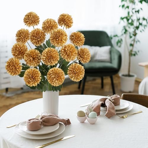 DILATATA 23 Inch Tall Chrysanthemum Artificial Flowers 4 Pack