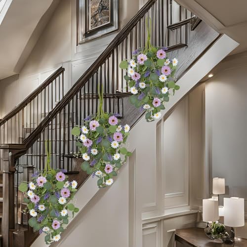 20 Inch Purple White Artificial Daisy Teardrop Swag