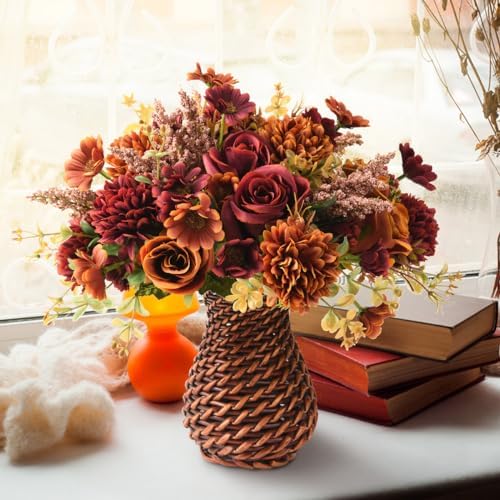 INQCMY Artificial Flowers with Vase for Decor