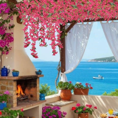 2Pcs Artificial Bougainvillea Hanging Flowers for Outdoor Decor
