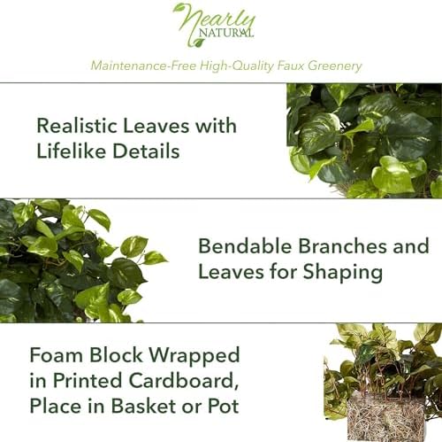 Nearly Natural 15in Pothos Ledge Plant Silk Green