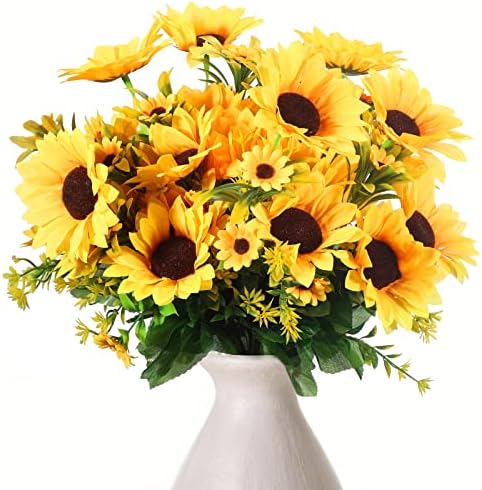 Jexine 16 Pack Artificial Sunflower Bouquets with Stems