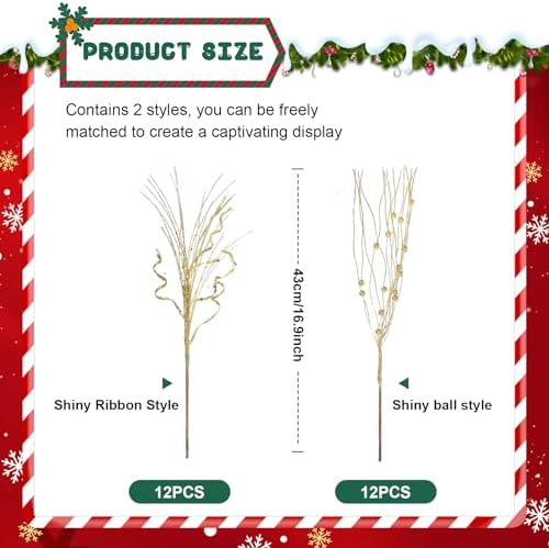 Yunlly 24 Pcs Glitter Christmas Tree Filler Decorations 1