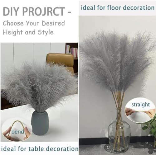 38 Inch 10 Stems Faux Pampas Grass - Grey