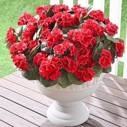 Waipfaru 8Pcs Artificial Geraniums for Outdoor Decor