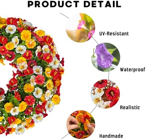 Florielle 20 Inch Fall Wreath with Petunias and Morning Glories
