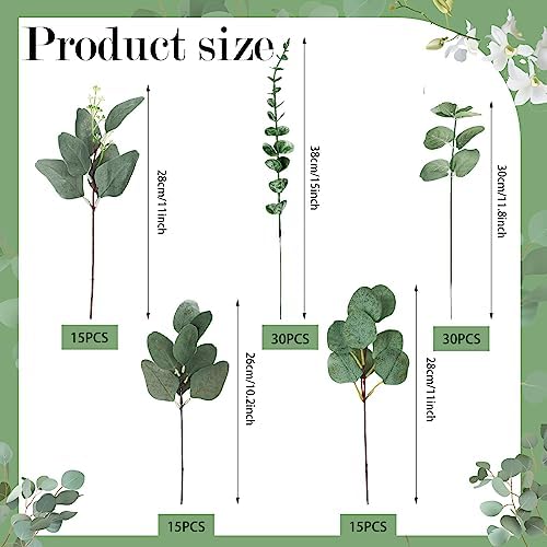 Ceenna 120 Pcs 6 Kinds Artificial Eucalyptus Greenery Set