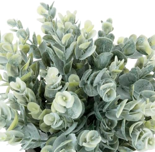 MyGift Artificial Eucalyptus Plant in Gray Concrete Pots with Geometric Pattern
