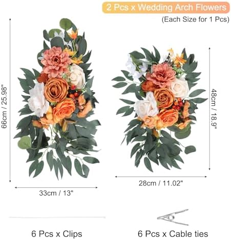 PATIKIL Artificial Rose Wedding Arch Flowers with Leaves Orange