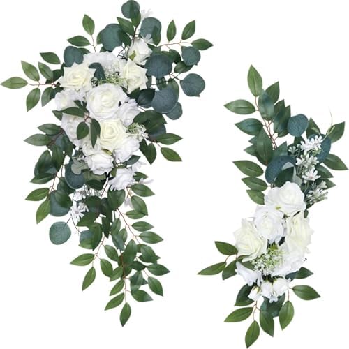 S_SSOY Artificial Wedding Arch Flowers 2 Pack White