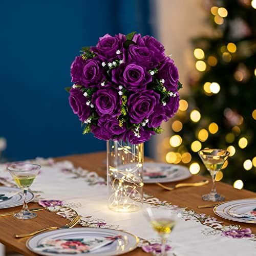 Blosmon Flower Balls Wedding Centerpieces 2 Pcs Artificial Roses with Base