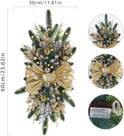 IPOPU Light Up Christmas Swag Wreath Gold