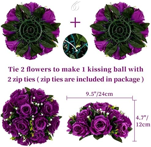 Blosmon Flower Balls Wedding Centerpieces 2 Pcs Artificial Roses with Base