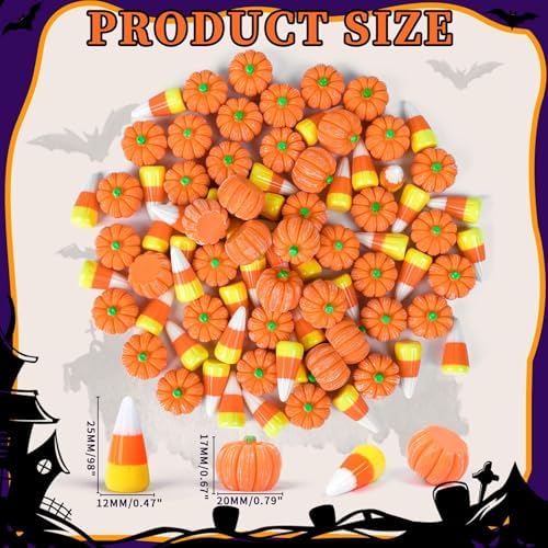 Halloween Resin Charms 80Pcs Mini Pumpkin Candy Corn Decor