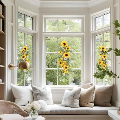 2PCS Artificial Sunflower Swags for Front Door