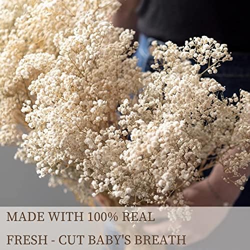 Dried Flowers Babys Breath Bouquet Glass Vase with Artificial Crystals