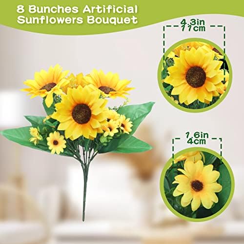 8 Pack Artificial Sunflowers with Stems for Wedding Decoration