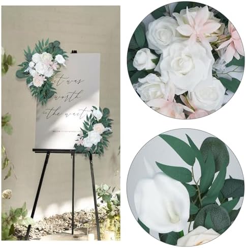 White Faux Wedding Flowers Arch Decor Sign