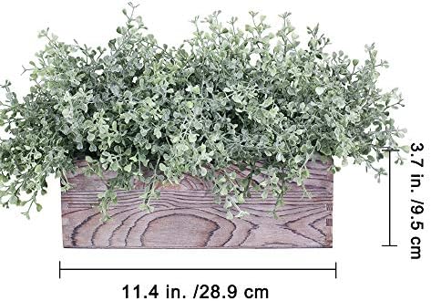 Flocked Eucalyptus Greenery in Rustic Wood Planter Box