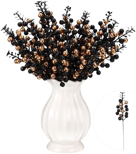 48 Pcs Halloween Glitter Berry Stem Decor