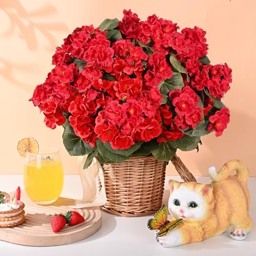 Waipfaru 8Pcs Artificial Geraniums for Outdoor Decor