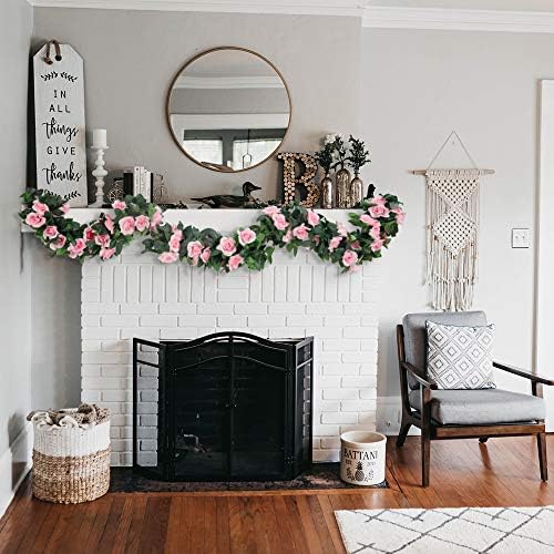 LESING Pink Artificial Rose Vines Garlands 4PCS 288FT