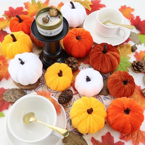 SITUMEIZI 12 Pcs Velvet Foam Pumpkins for Fall Decor
