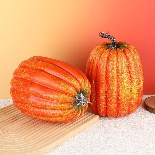 WESAPPINC 2PCS Large Orange Artificial Pumpkins for Seasonal Decor