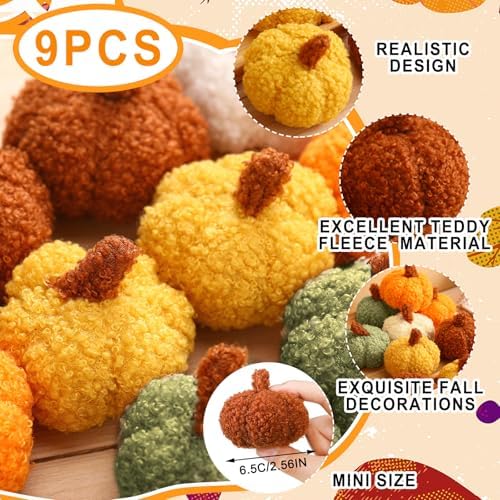9 Pcs Mini Fleece Pumpkins Fall Decor