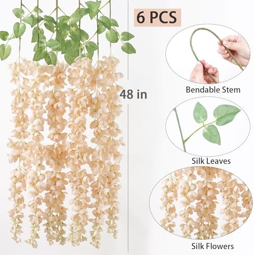 Mizii 6Pcs Beige Wisteria Artificial Garland